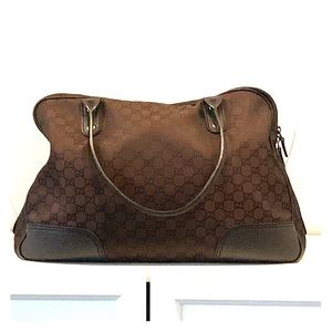 GUCCI Nylon Monogram Large Duffle Bag Brown